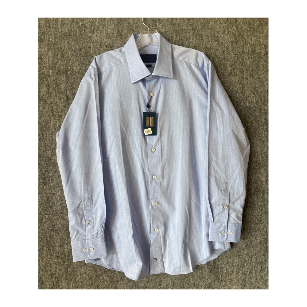 David Donahue Blue Floral Micro-Print Trim Fit Dress Shirt 16.5 32/33 NWT $145